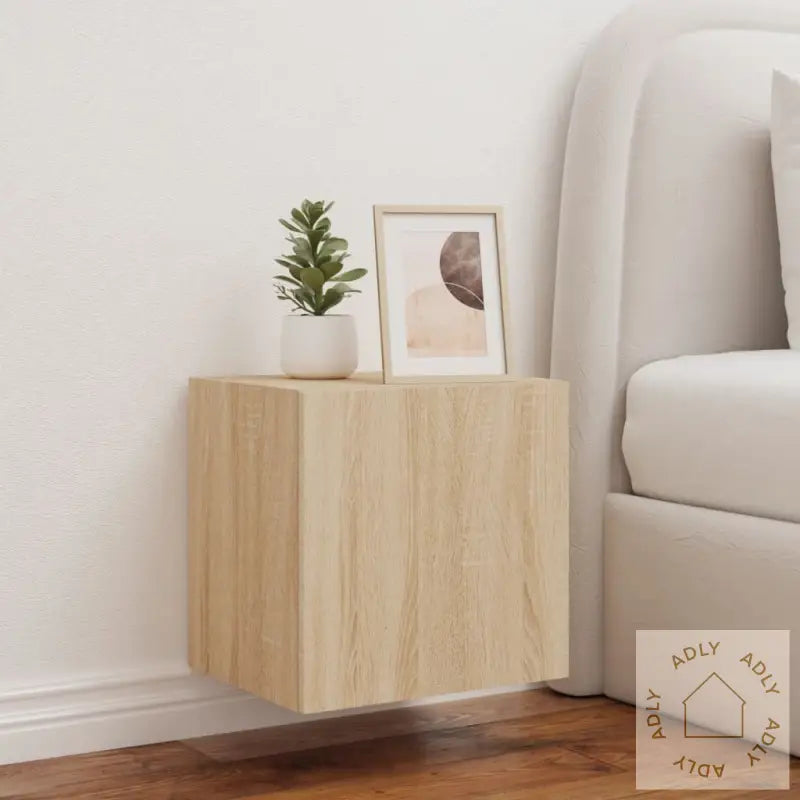 Vegghengt Tv-Benk Med Led Sonoma Eik 40,5X35X40 Cm