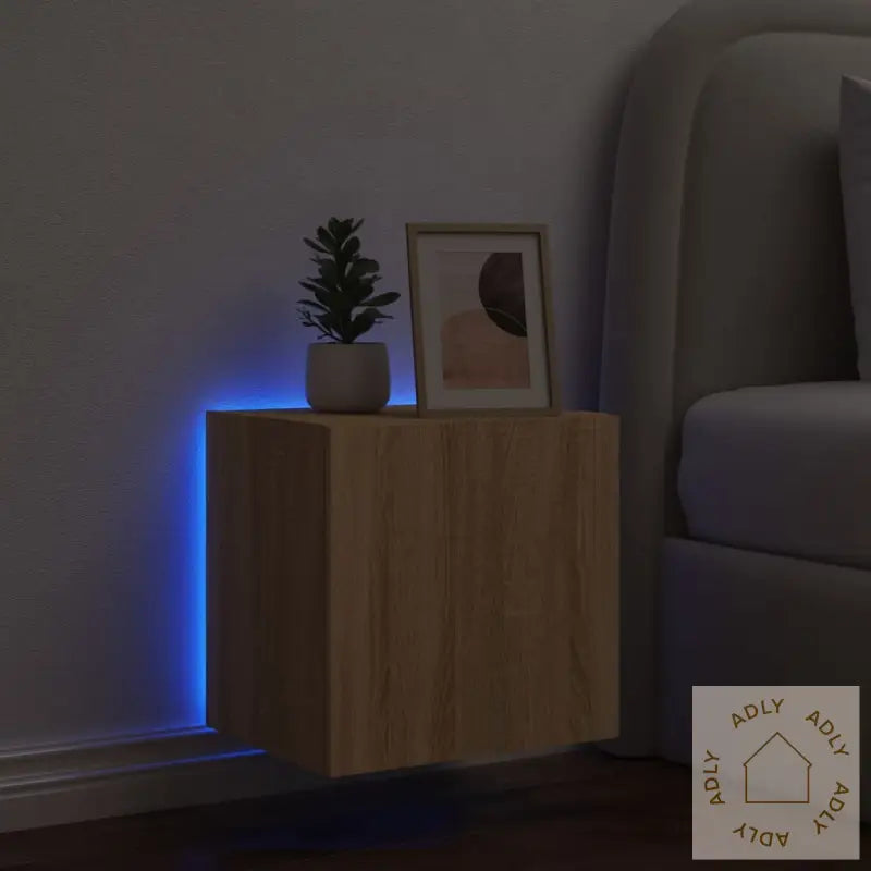 Vegghengt Tv-Benk Med Led Sonoma Eik 40,5X35X40 Cm