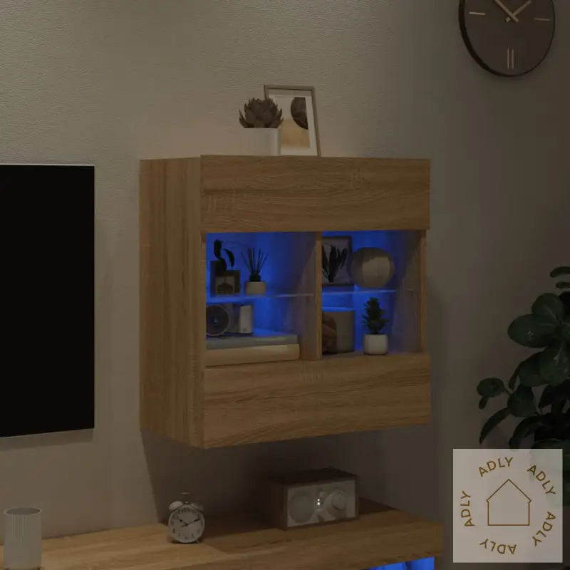 Vegghengt Tv-Benk Med Led Sonoma Eik 58,5X30X60,5 Cm