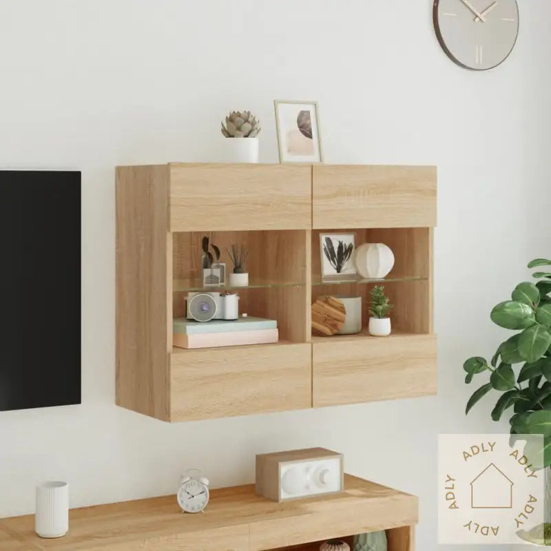 Vegghengt Tv-Benk Med Led Sonoma Eik 78,5X30X60,5 Cm