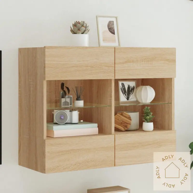 Vegghengt Tv-Benk Med Led Sonoma Eik 78,5X30X60,5 Cm