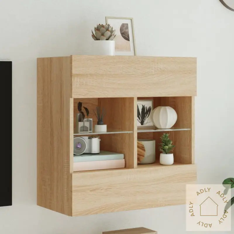 Vegghengt Tv-Benk Med Led Sonoma Eik 58,5X30X60,5 Cm