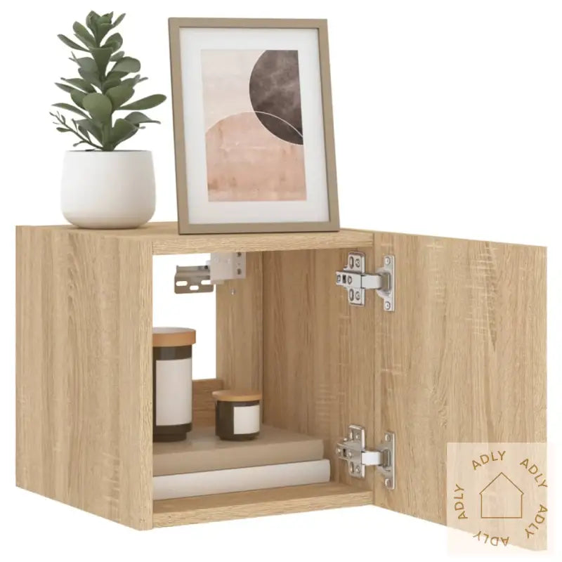 Vegghengt Tv-Benk Med Led Sonoma Eik 30,5X35X30 Cm