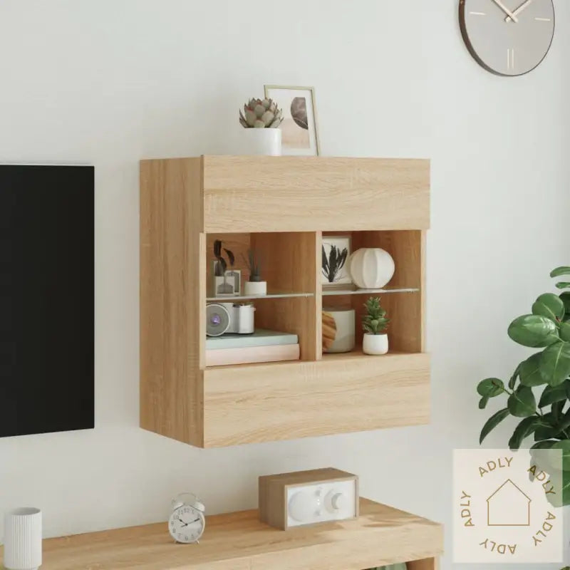 Vegghengt Tv-Benk Med Led Sonoma Eik 58,5X30X60,5 Cm