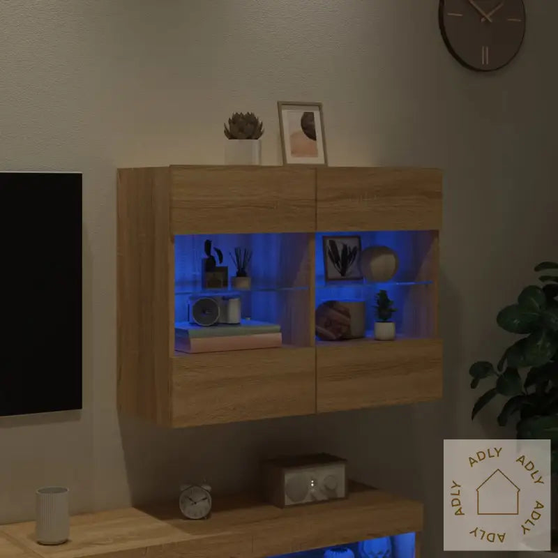 Vegghengt Tv-Benk Med Led Sonoma Eik 78,5X30X60,5 Cm