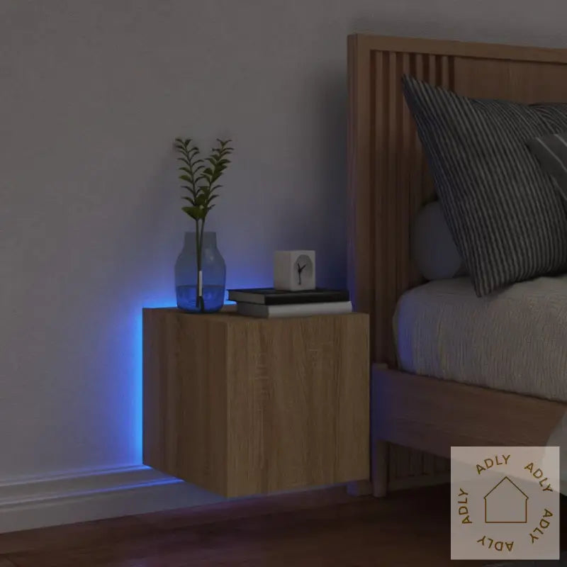 Vegghengt Tv-Benk Med Led Sonoma Eik 30,5X35X30 Cm