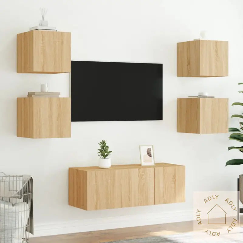 Vegghengt Tv-Benk Med Led Sonoma Eik 30,5X35X30 Cm