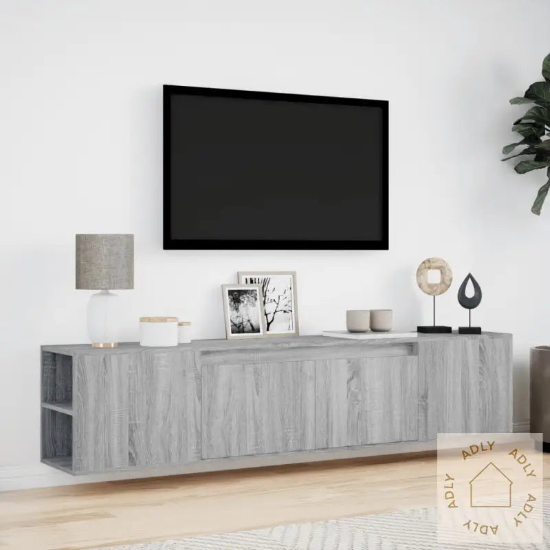 Vegghengt Tv-Benk Med Led Grå Sonoma 180X31X39,5 Cm