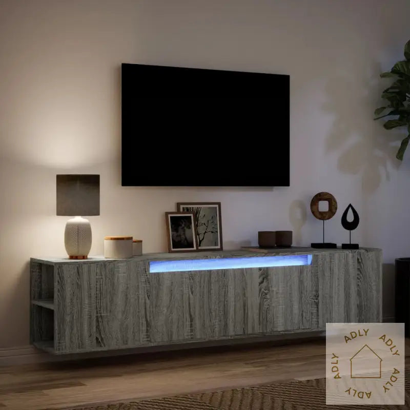 Vegghengt Tv-Benk Med Led Grå Sonoma 180X31X39,5 Cm