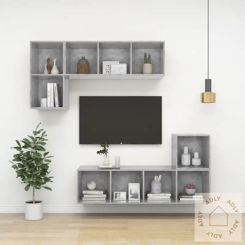 Vegghengt Tv-Benk Betonggrå 37X37X72 Cm Konstruert Tre