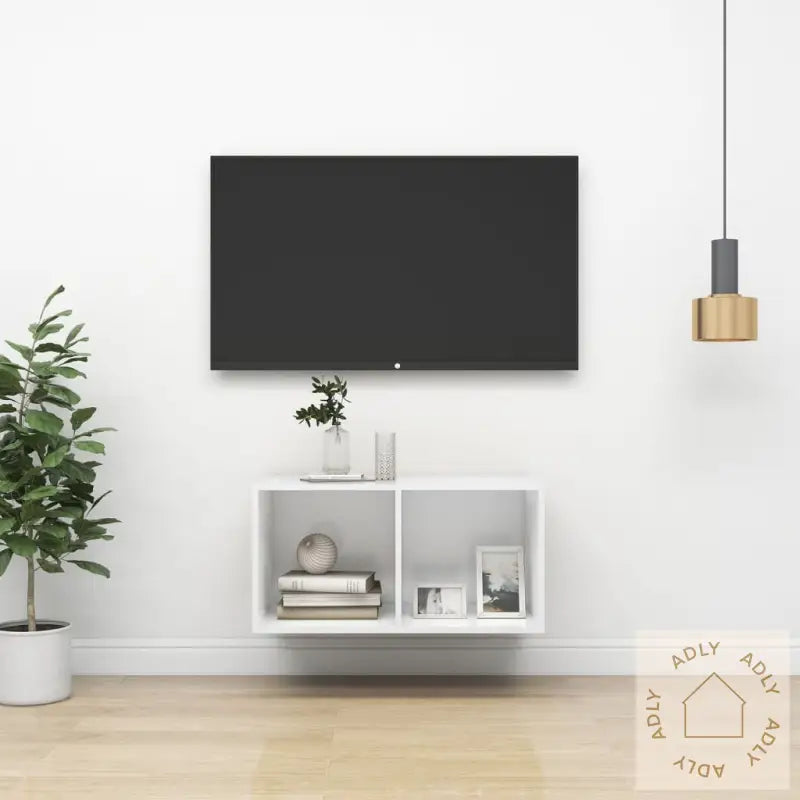 Vegghengt Tv-Benk Hvit 37X37X72 Cm Konstruert Tre