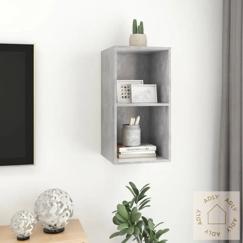 Vegghengt Tv-Benk Betonggrå 37X37X72 Cm Konstruert Tre