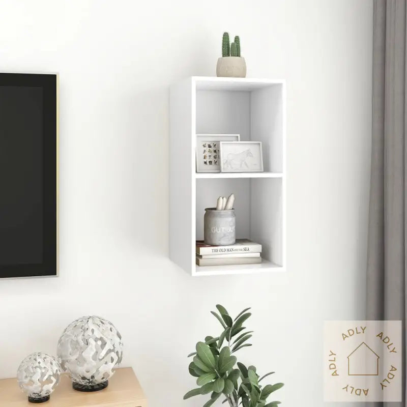 Vegghengt Tv-Benk Hvit 37X37X72 Cm Konstruert Tre