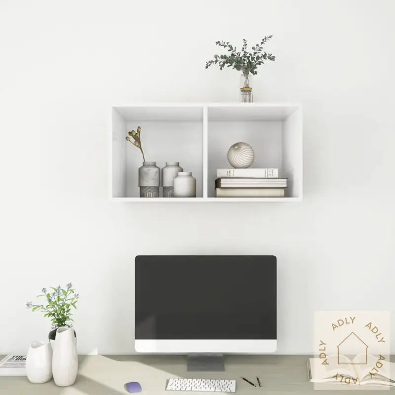 Vegghengt Tv-Benk Hvit 37X37X72 Cm Konstruert Tre