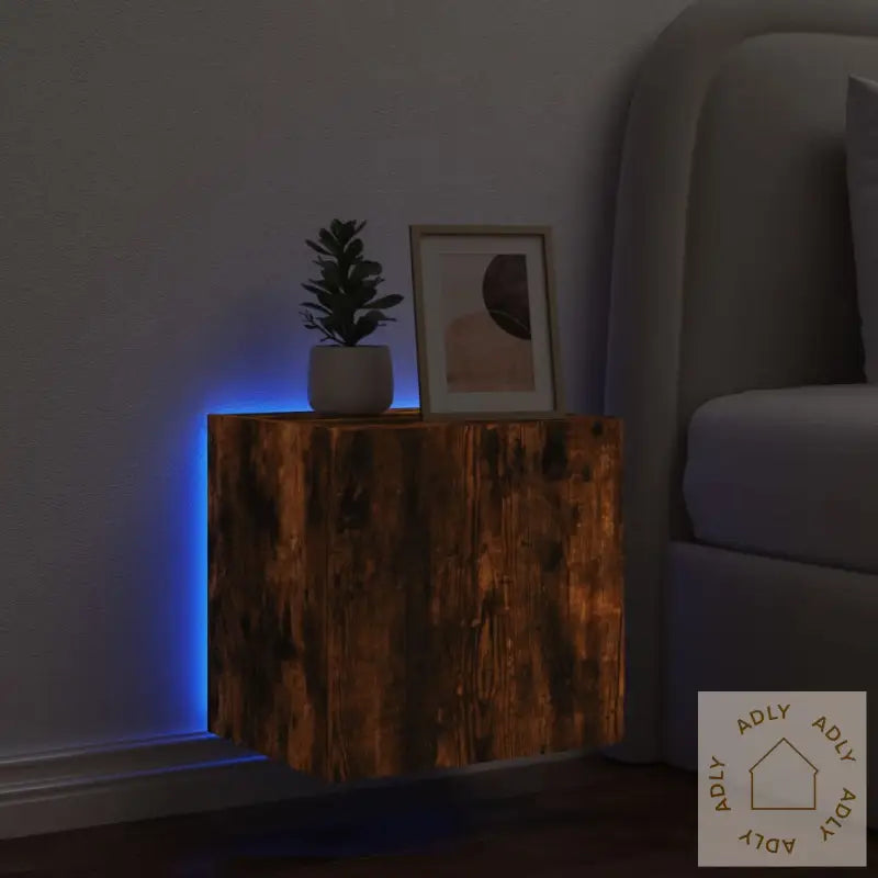 Vegghengt Tv-Benk Med Led Røkt Eik 40,5X35X40 Cm