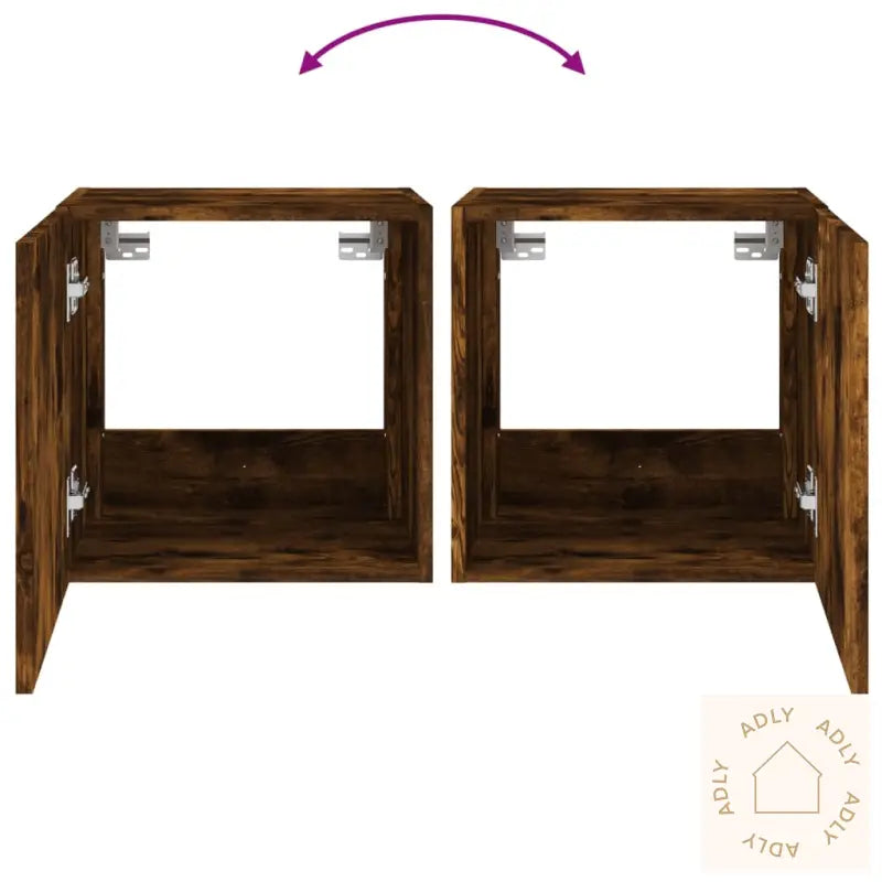 Vegghengt Tv-Benk Med Led Røkt Eik 40,5X35X40 Cm