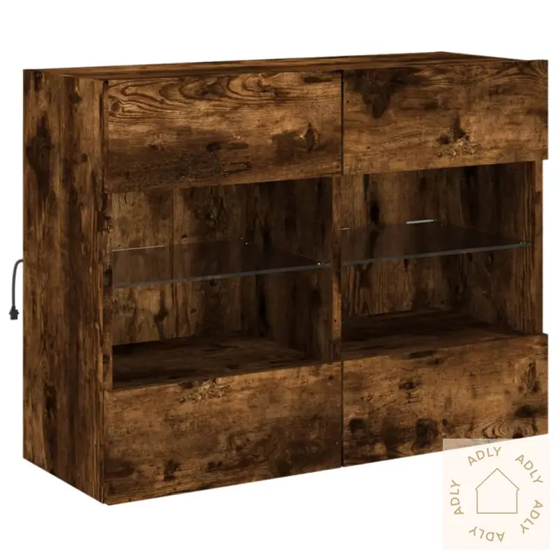 Vegghengt Tv-Benk Med Led-Lys Røkt Eik 78,5X30X60,5 Cm