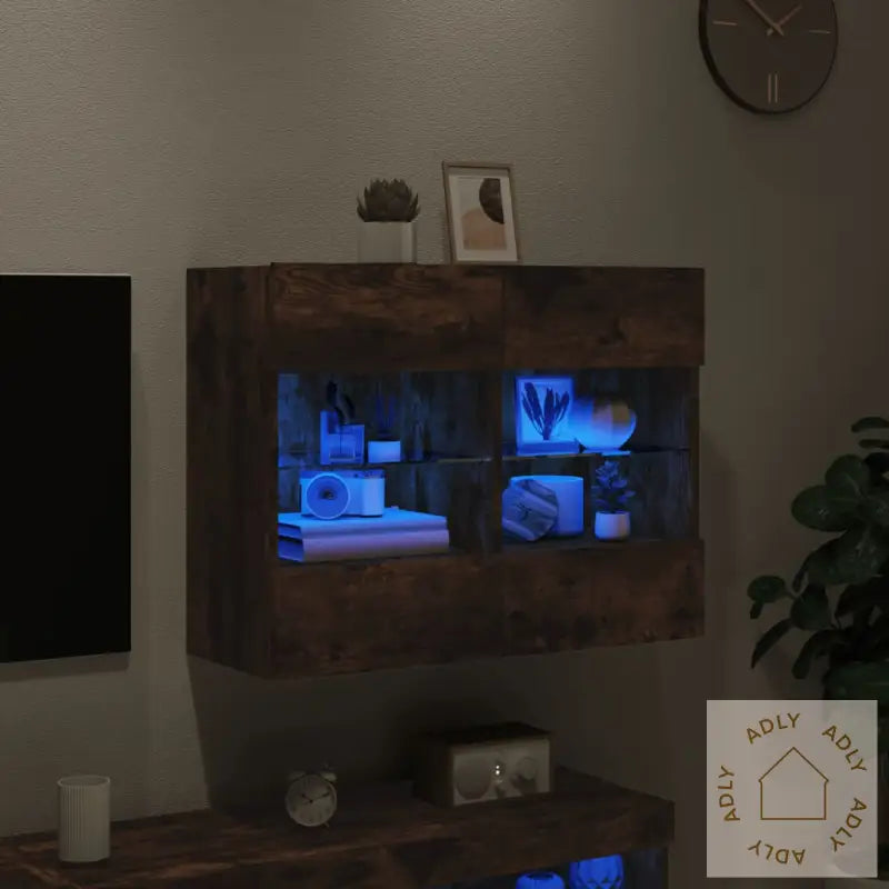 Vegghengt Tv-Benk Med Led-Lys Røkt Eik 78,5X30X60,5 Cm