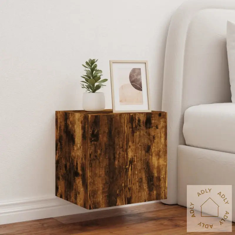 Vegghengt Tv-Benk Med Led Røkt Eik 40,5X35X40 Cm