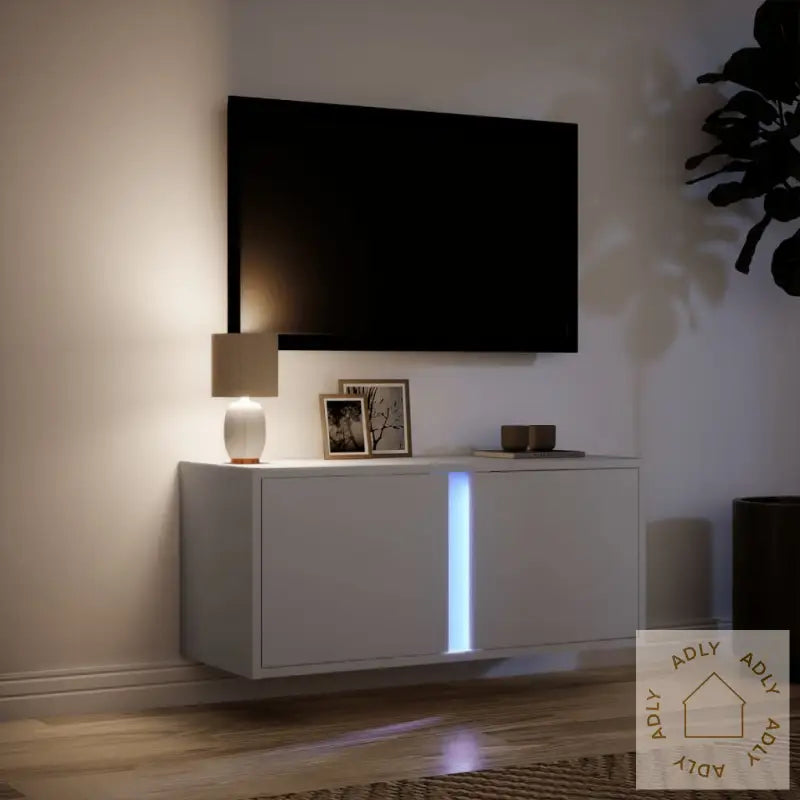 Vegghengt Tv-Benk Med Led Hvit 80X31X35 Cm