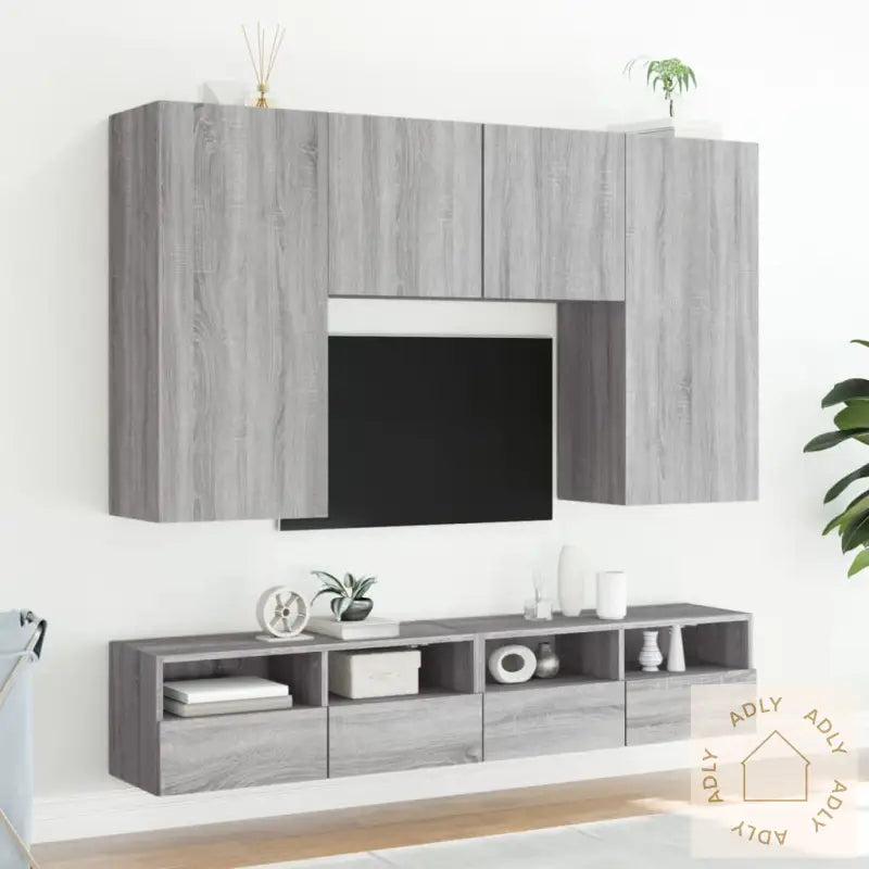 Veggmontert Tv-Benk Grå Sonoma Eik 100X30X30 Cm Konstruert Tre