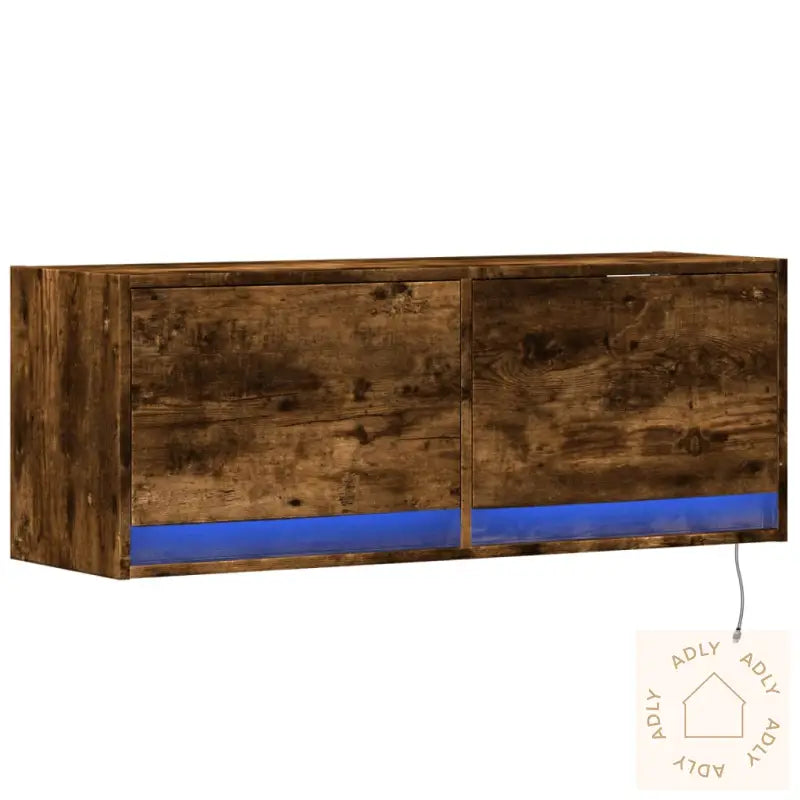 Vegghengt Tv-Benk Med Led Røkt Eik 100X31X35 Cm