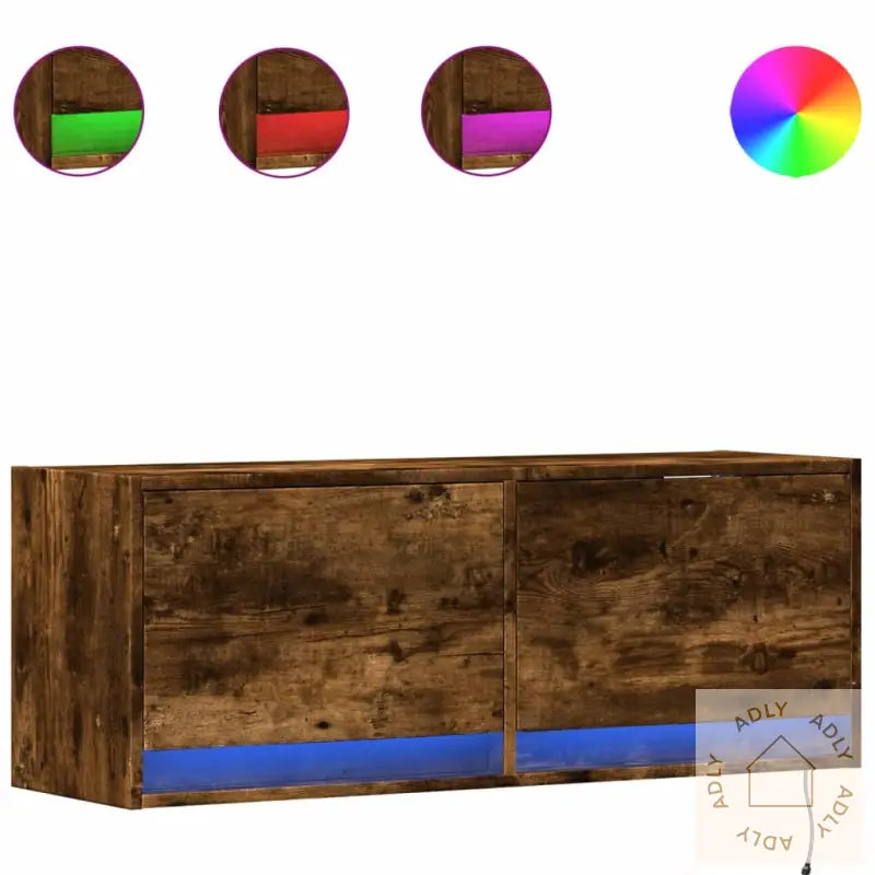 Vegghengt Tv-Benk Med Led Røkt Eik 100X31X35 Cm