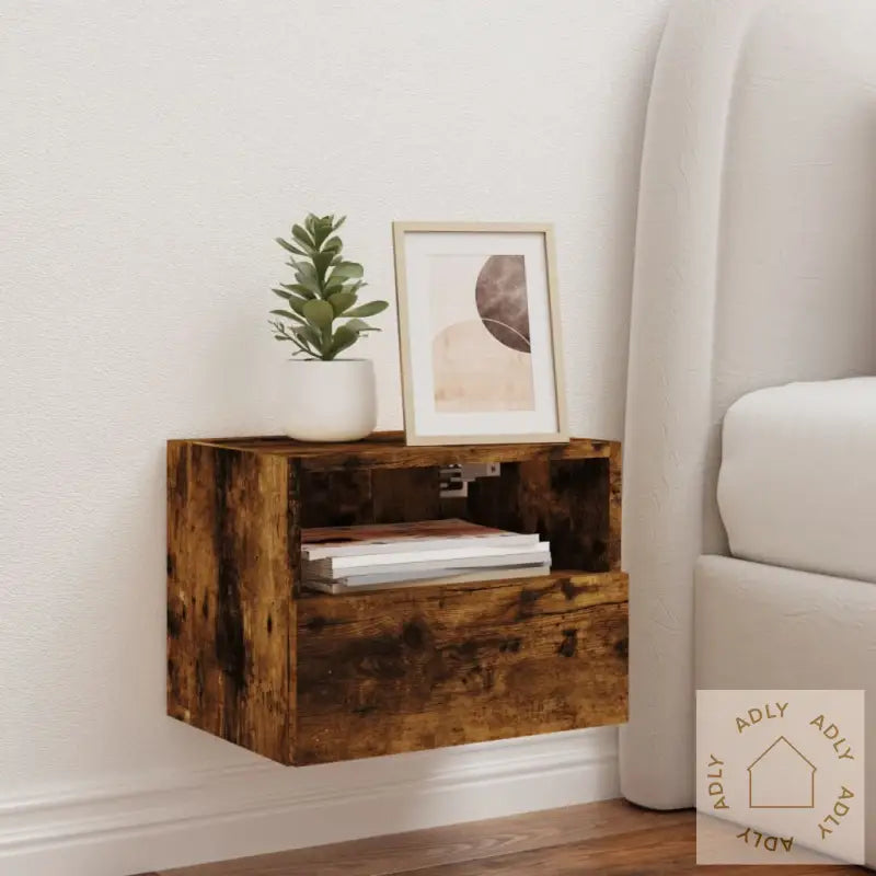 Vegghengt Tv-Benk Røkt Eik 40X30X30 Cm Konstruert Tre