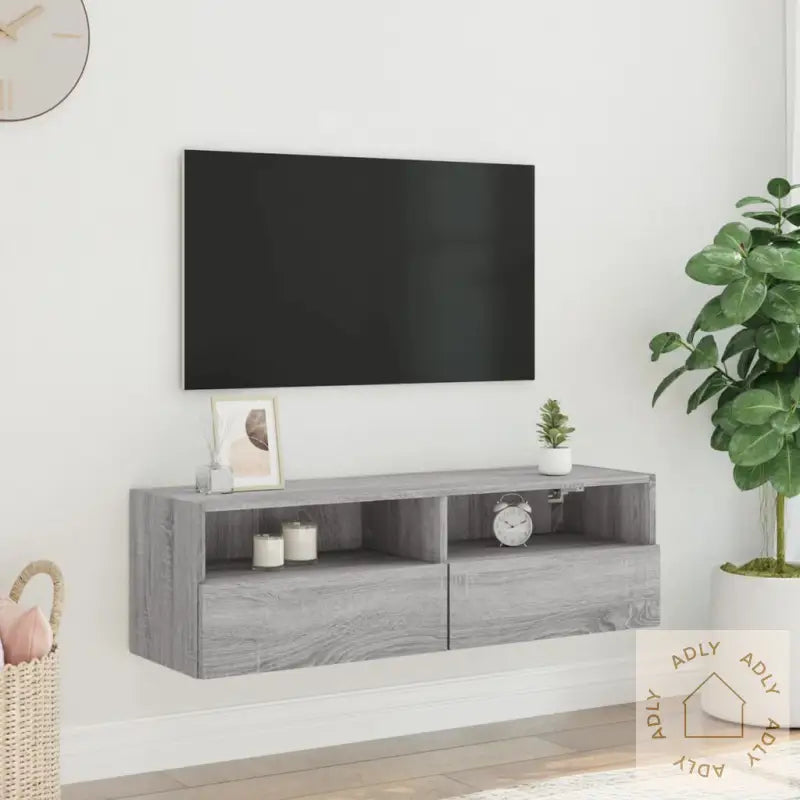 Veggmontert Tv-Benk Grå Sonoma Eik 100X30X30 Cm Konstruert Tre