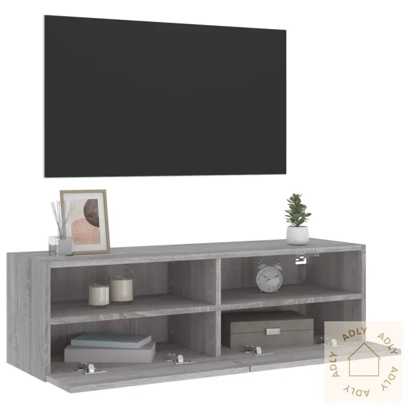 Veggmontert Tv-Benk Grå Sonoma Eik 100X30X30 Cm Konstruert Tre