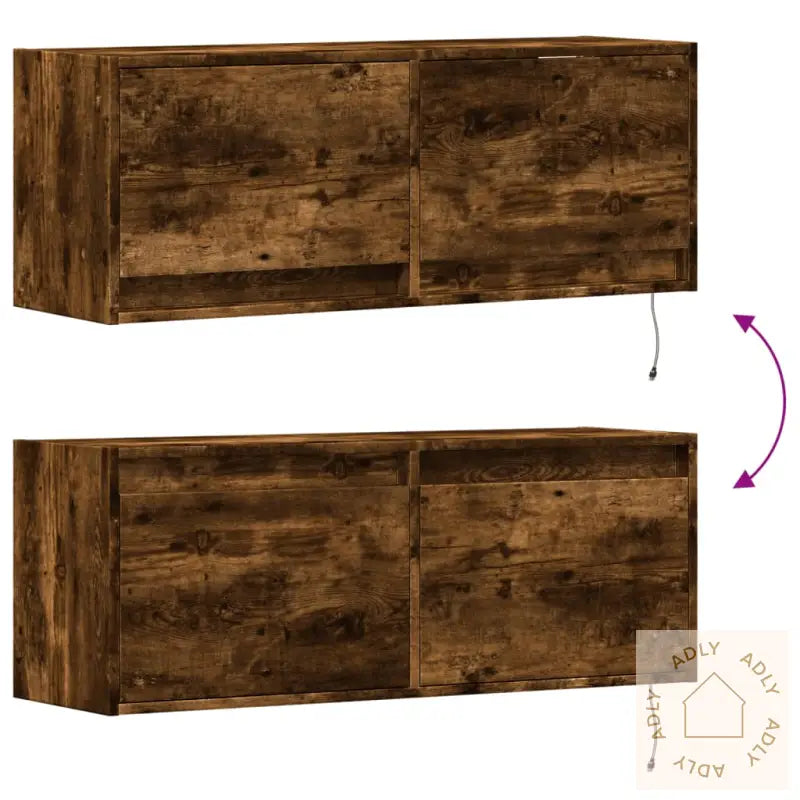 Vegghengt Tv-Benk Med Led Røkt Eik 100X31X35 Cm