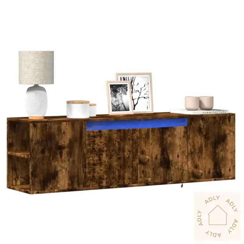 Vegghengt Tv-Benk Med Led Røkt Eik 135X31X39,5 Cm