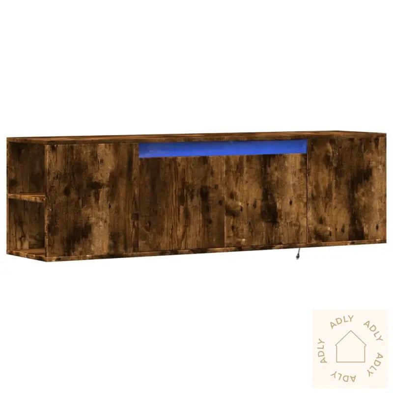 Vegghengt Tv-Benk Med Led Røkt Eik 135X31X39,5 Cm