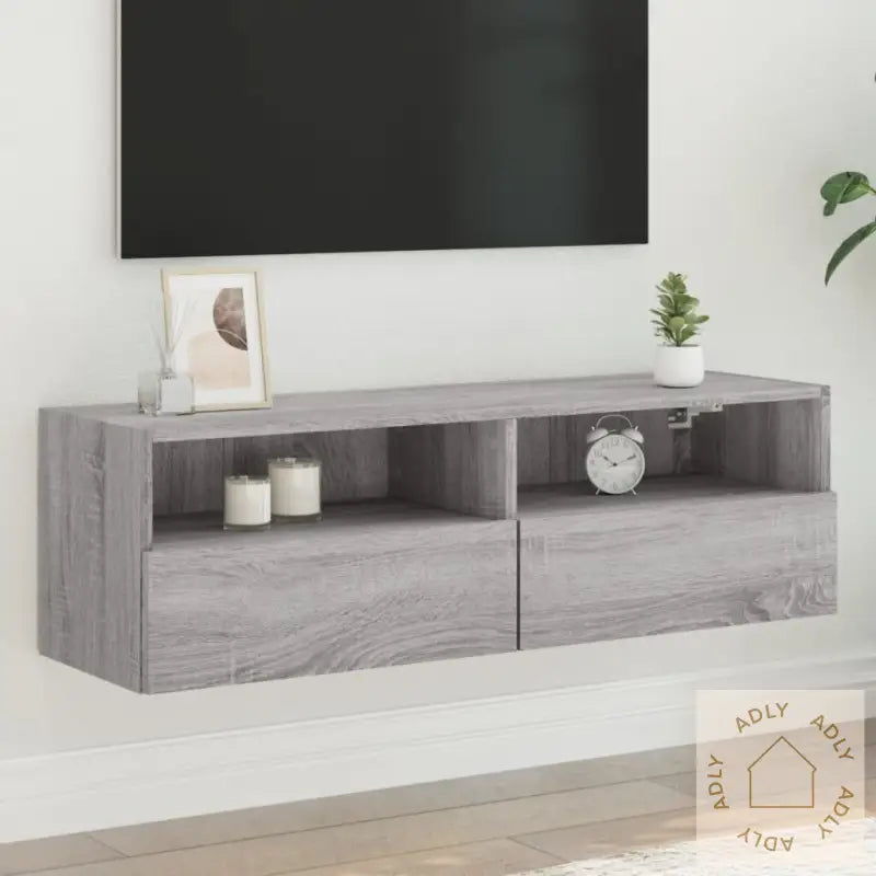 Veggmontert Tv-Benk Grå Sonoma Eik 100X30X30 Cm Konstruert Tre