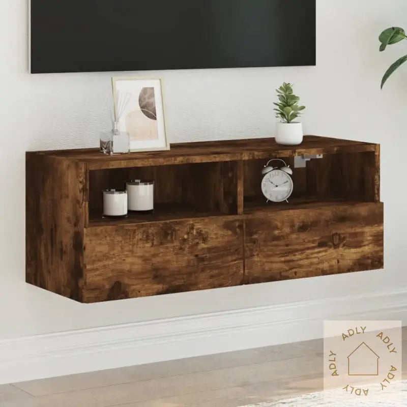 Vegghengt Tv-Benk Røkt Eik 80X30X30 Cm Konstruert Tre