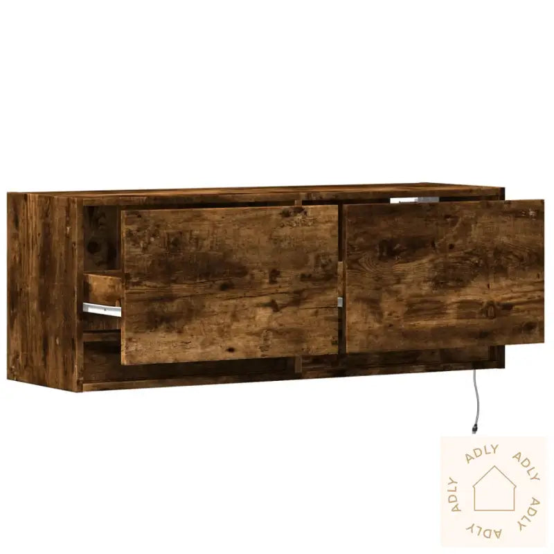 Vegghengt Tv-Benk Med Led Røkt Eik 100X31X35 Cm