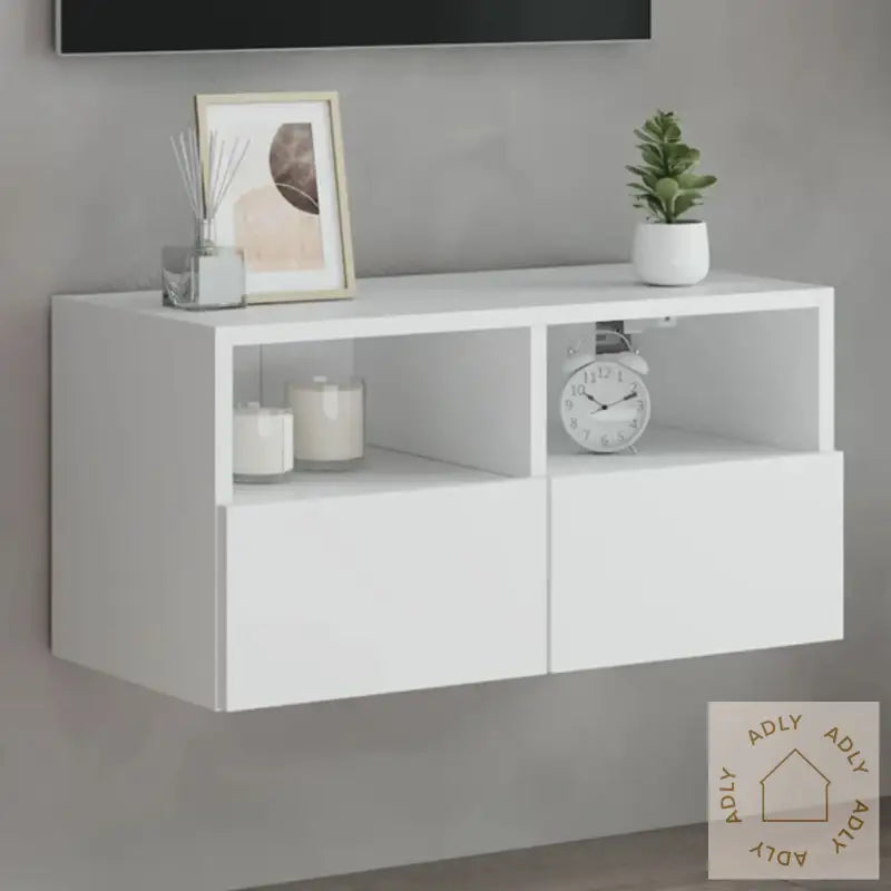 Veggmontert Tv-Benk Hvit 60X30X30 Cm Konstruert Tre