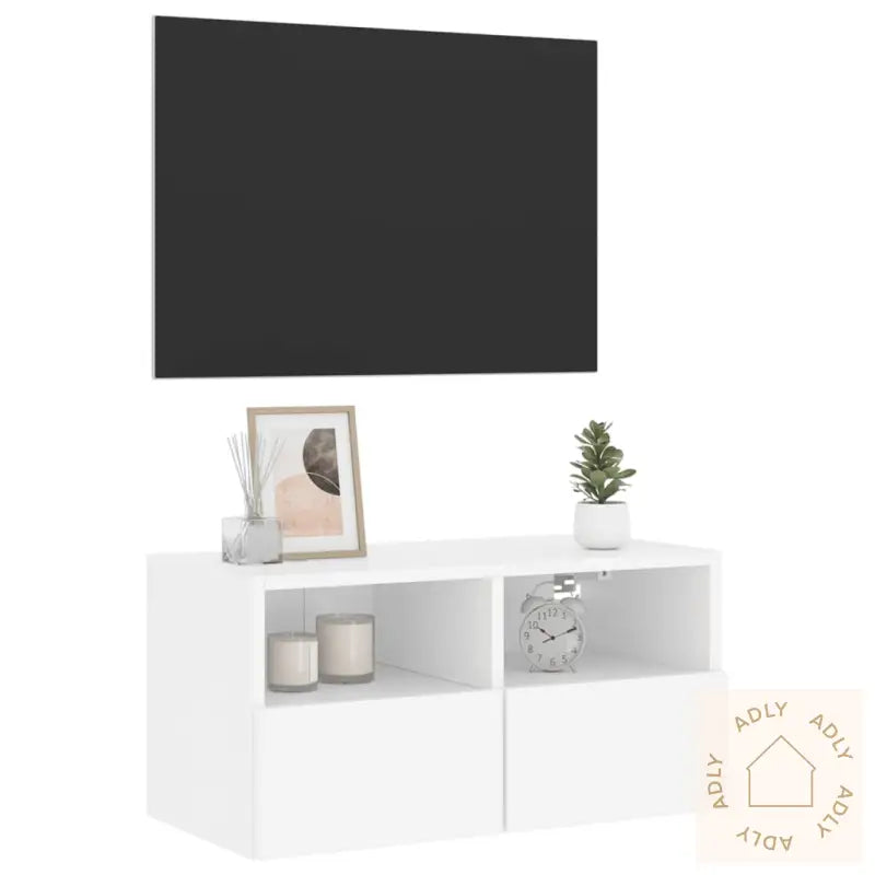 Veggmontert Tv-Benk Hvit 60X30X30 Cm Konstruert Tre