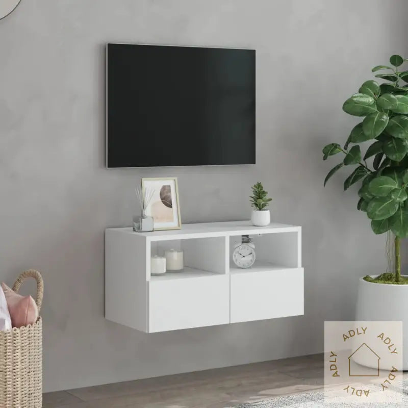 Veggmontert Tv-Benk Hvit 60X30X30 Cm Konstruert Tre