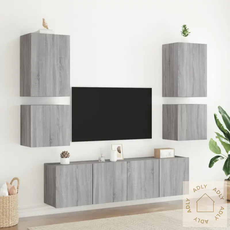 Veggmontert Tv-Benk Grå Sonoma Eik 40,5X30X40 Cm Konstruert Tre