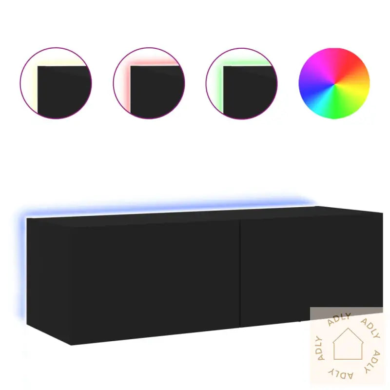 Vegghengt Tv-Benk Med Led Svart 100X35X31 Cm