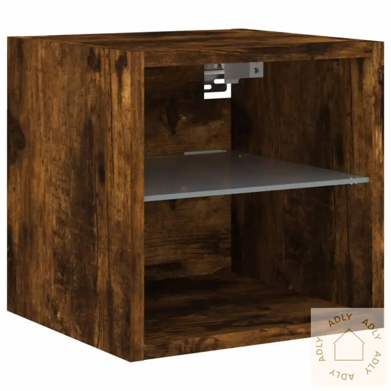 Vegghengt Tv-Benk Med Led Røkt Eik 30X28,5X30 Cm