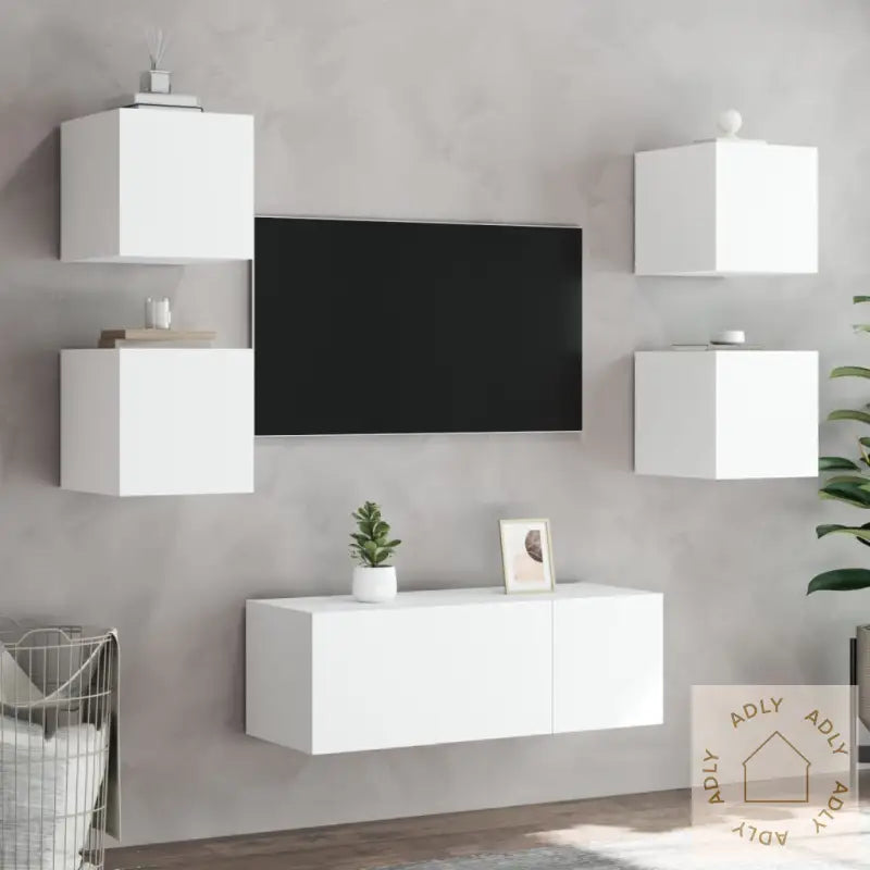 Vegghengt Tv-Benk Med Led Hvit 30,5X35X30 Cm