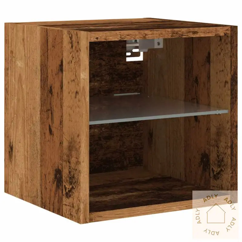 Vegghengt Tv-Benk Med Led Gammelt Tre 30X28,5X30 Cm