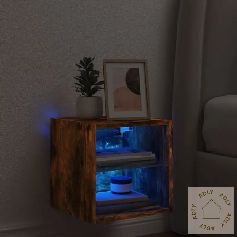 Vegghengt Tv-Benk Med Led Røkt Eik 30X28,5X30 Cm