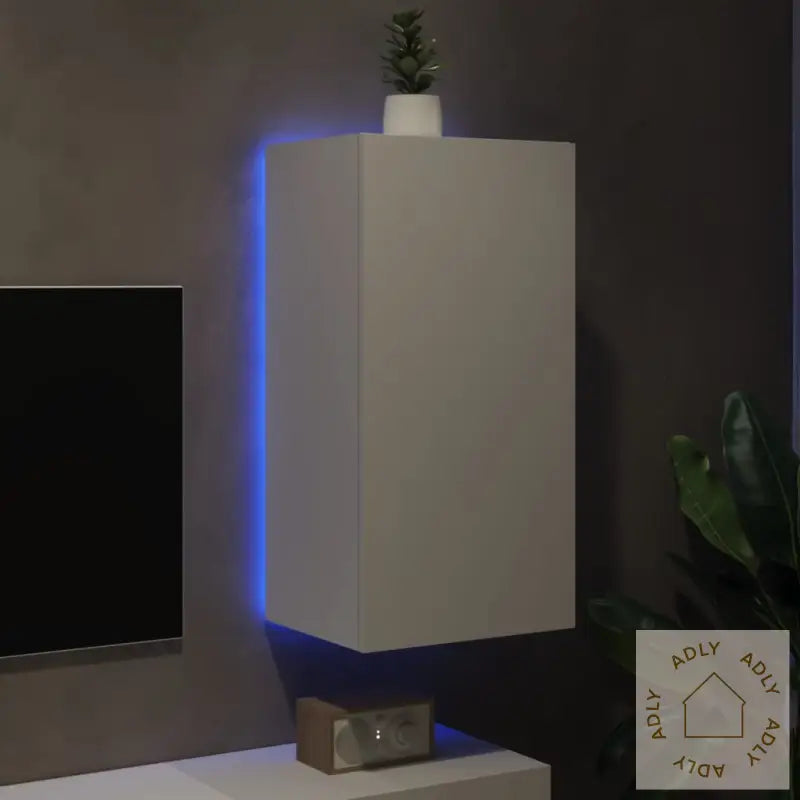 Vegghengt Tv-Benk Med Led Hvit 40,5X35X80 Cm