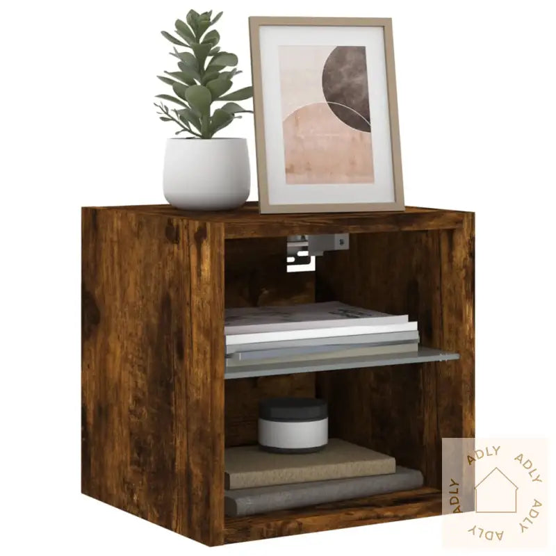 Vegghengt Tv-Benk Med Led Røkt Eik 30X28,5X30 Cm