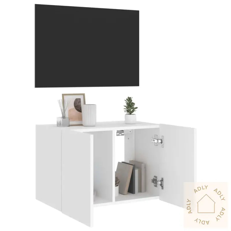 Vegghengt Tv-Benk Med Led Hvit 60X35X41 Cm