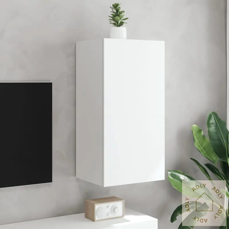 Vegghengt Tv-Benk Med Led Hvit 40,5X35X80 Cm