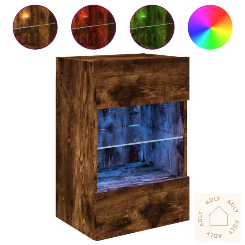 Vegghengt Tv-Benk Med Led-Lys Røkt Eik 40X30X60,5 Cm